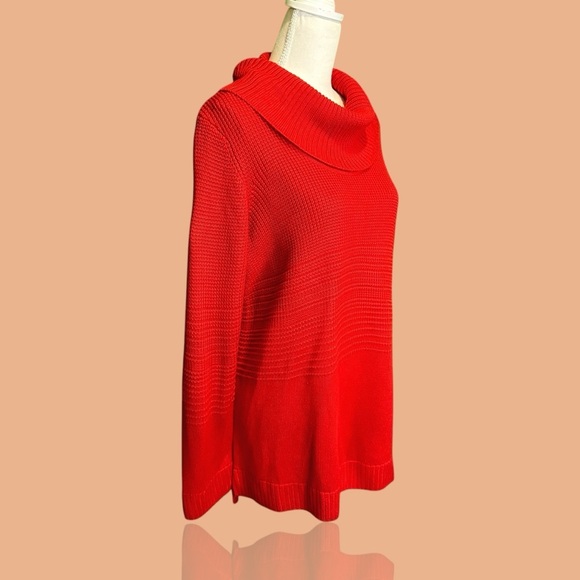 Calvin Klein Red Textured Knit Striped Cowlneck Long-Sleeve Sweater Size XL - Picture 12 of 14